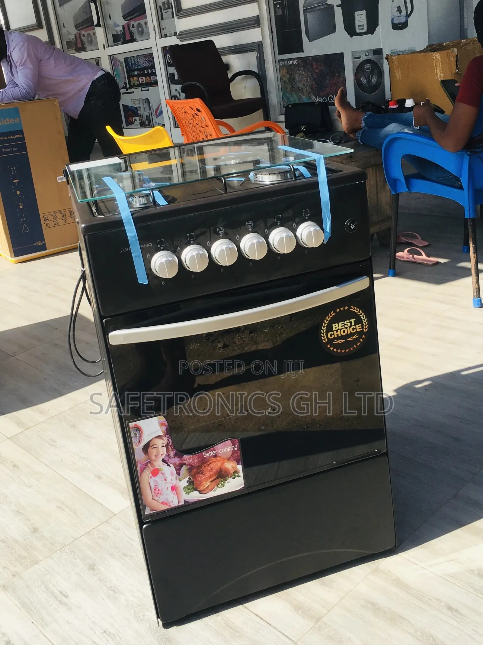 Black 4 Gas Oven With Grill Volcano Burner 50x50