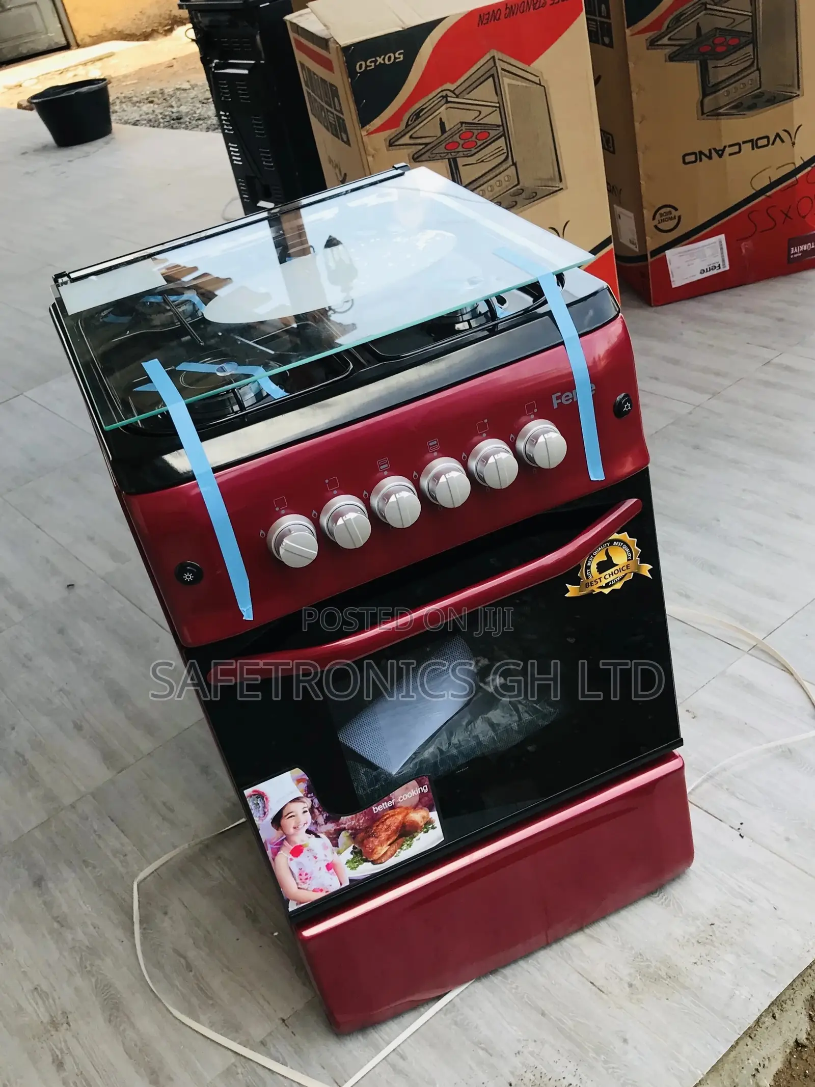 50x55 Ferre Red 4 Gas Burner Oven With Grill