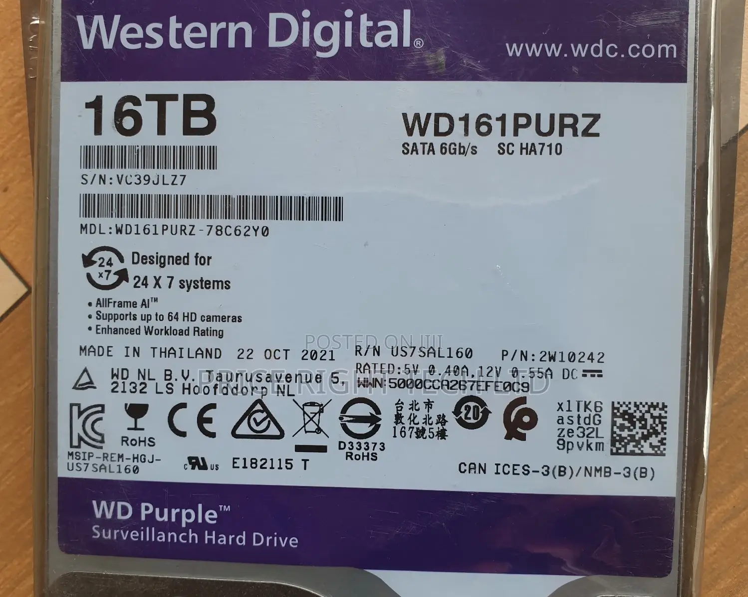 Brand New 16tb Wd Surveillance Hard Drive