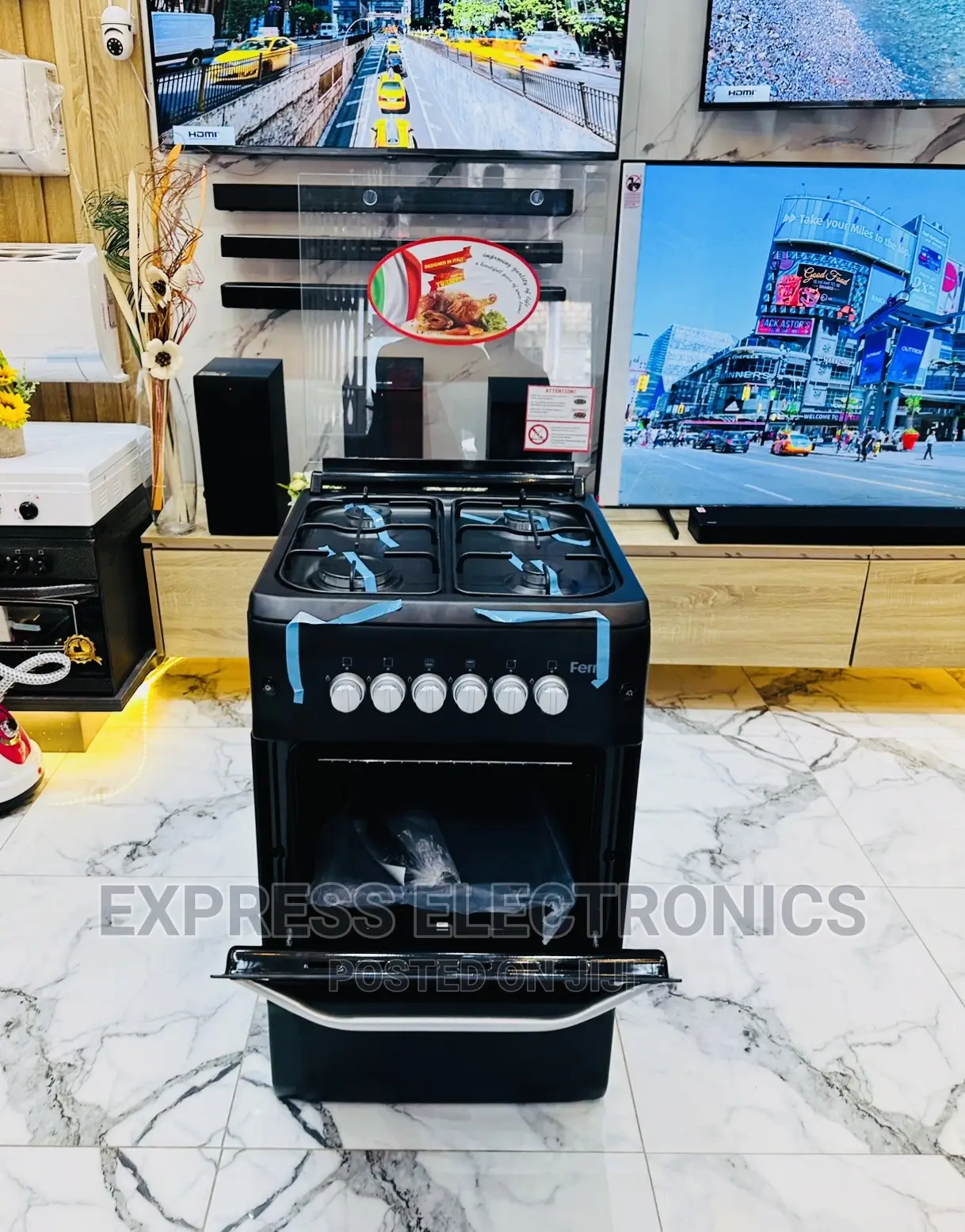Grab Your Smart 60/60 Gas Cooker Oven Grill Black 4burner