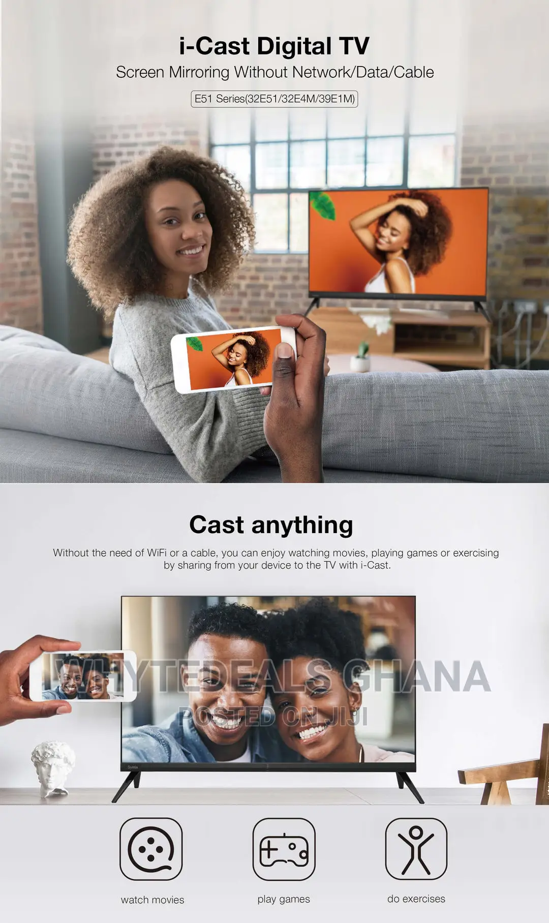 Syinix 32 Inch Frameless I-Cast Full HD Satellite LED TV2024