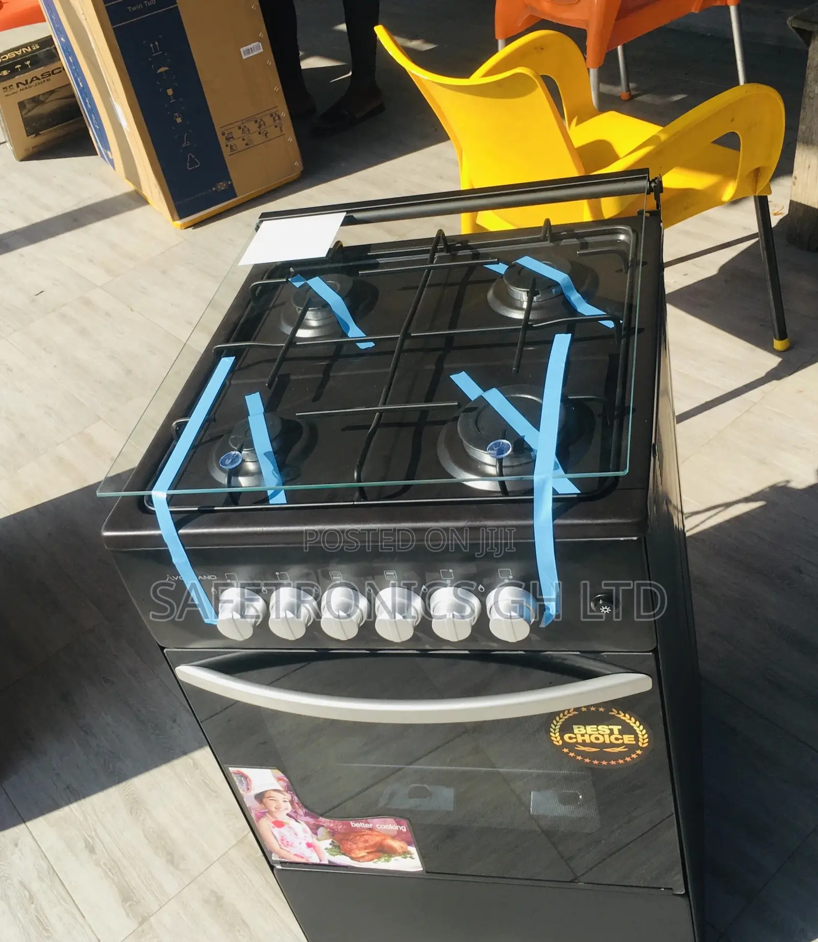 Black Durable 4 Gas Burner Oven With Grill 50x50 Cooker