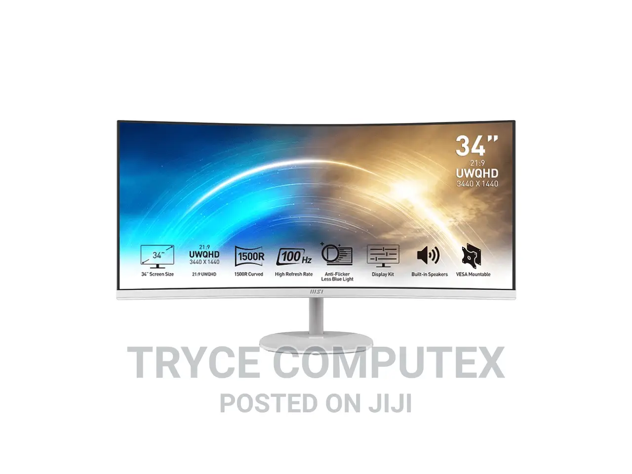 MSI Pro 34" 3440 X 1440 Built-in Speakers Curved Monitor
