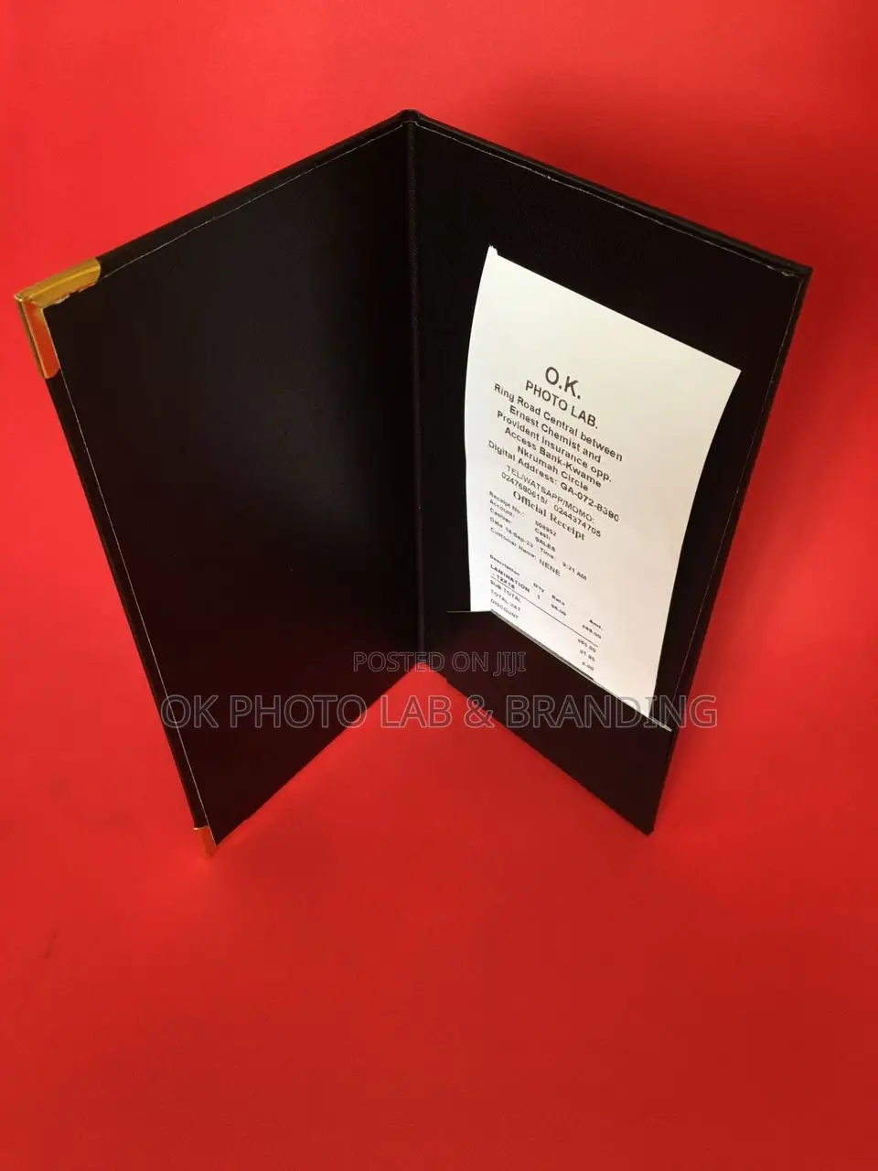 Elegant Single Pouch Receipt Holder With Gold Borders