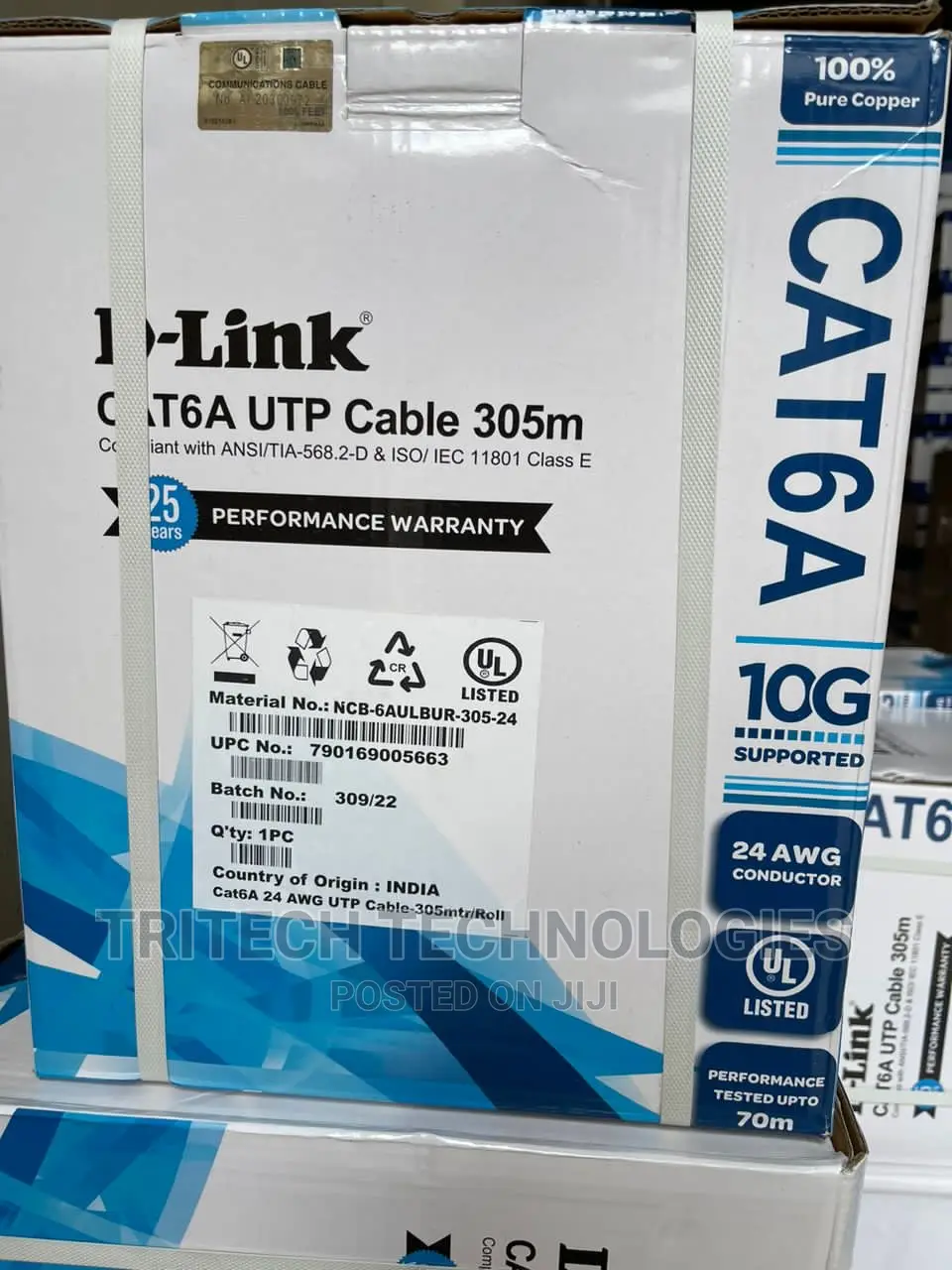 D-Link Cat6a Cable 305m Utp Pure 10g Copper (Ncb-C6ublur)