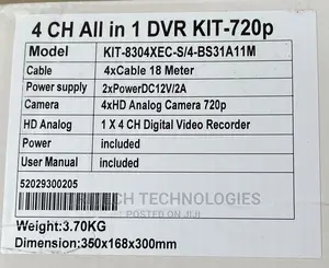 Zkteco 1mp (720P) 4ch Complete KIT With 500gb HDD