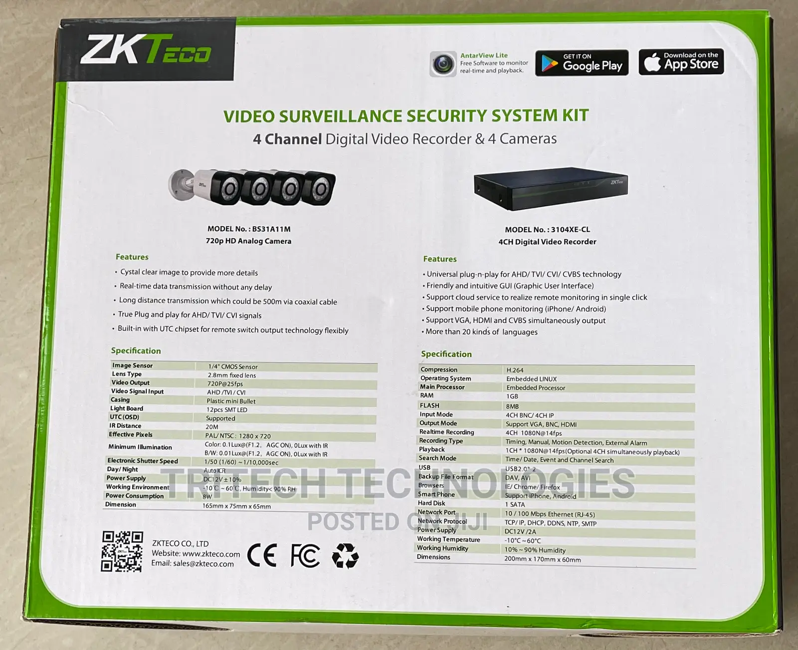 Zkteco 1mp (720P) 4ch Complete KIT With 500gb HDD