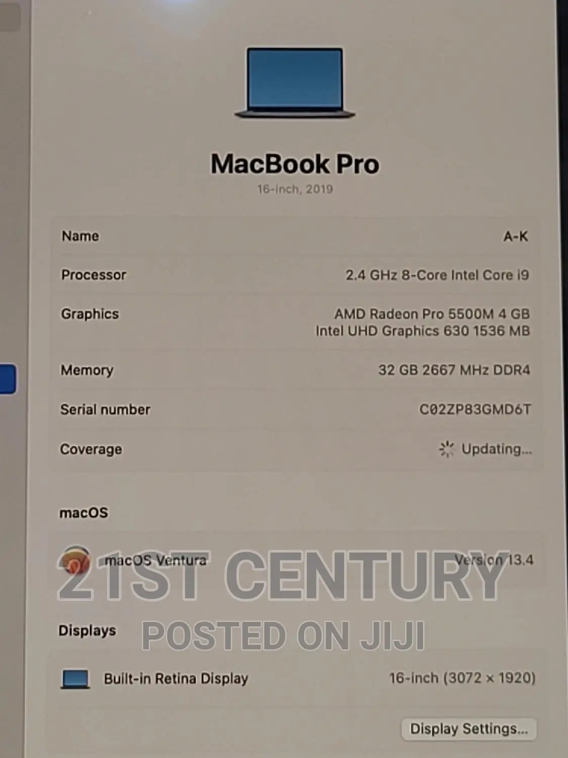 Laptop Apple MacBook Pro 2019 32GB Intel Core I9 SSD 1T