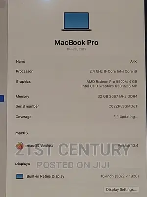 Laptop Apple MacBook Pro 2019 32GB Intel Core I9 SSD 1T