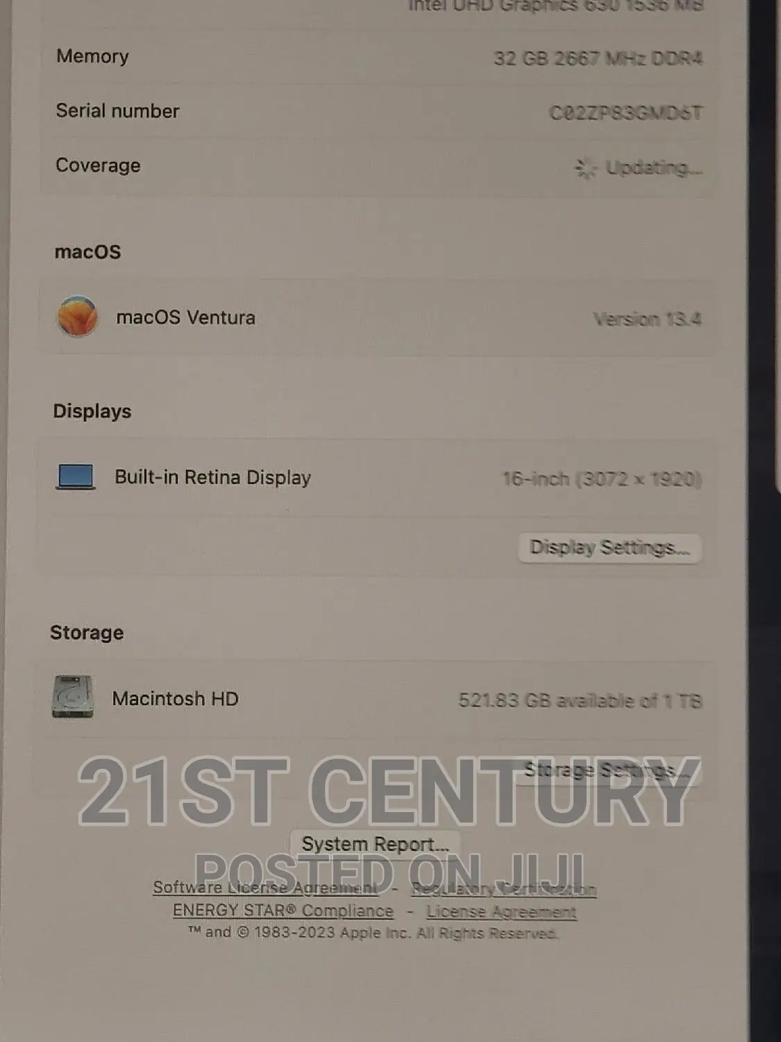 Laptop Apple MacBook Pro 2019 32GB Intel Core I9 SSD 1T