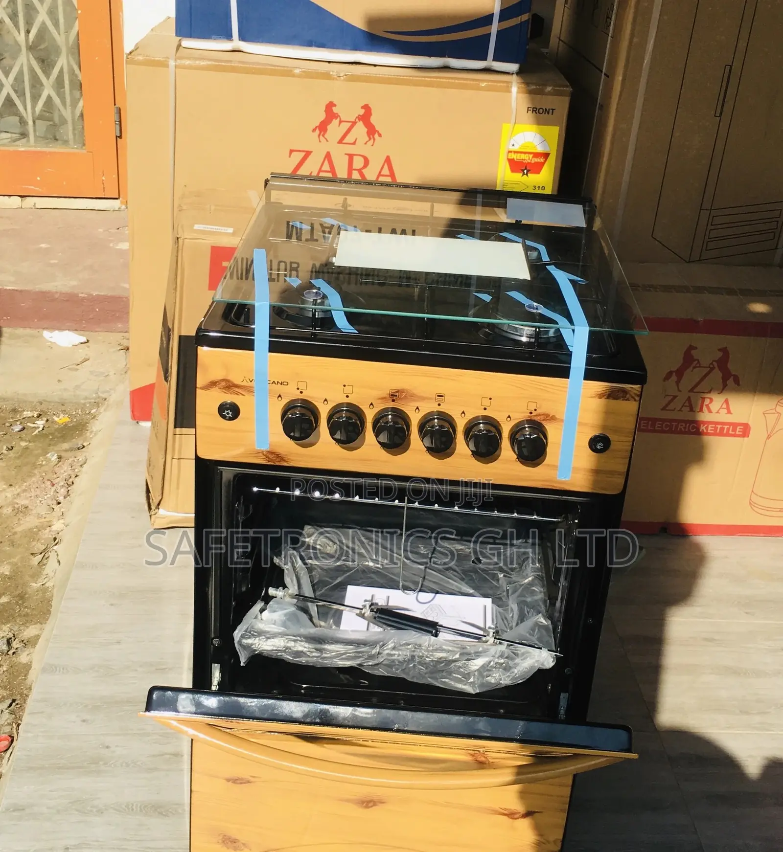 4 Gas Cooker Volcano  Oven With Grill 50x50 Burner Wooden