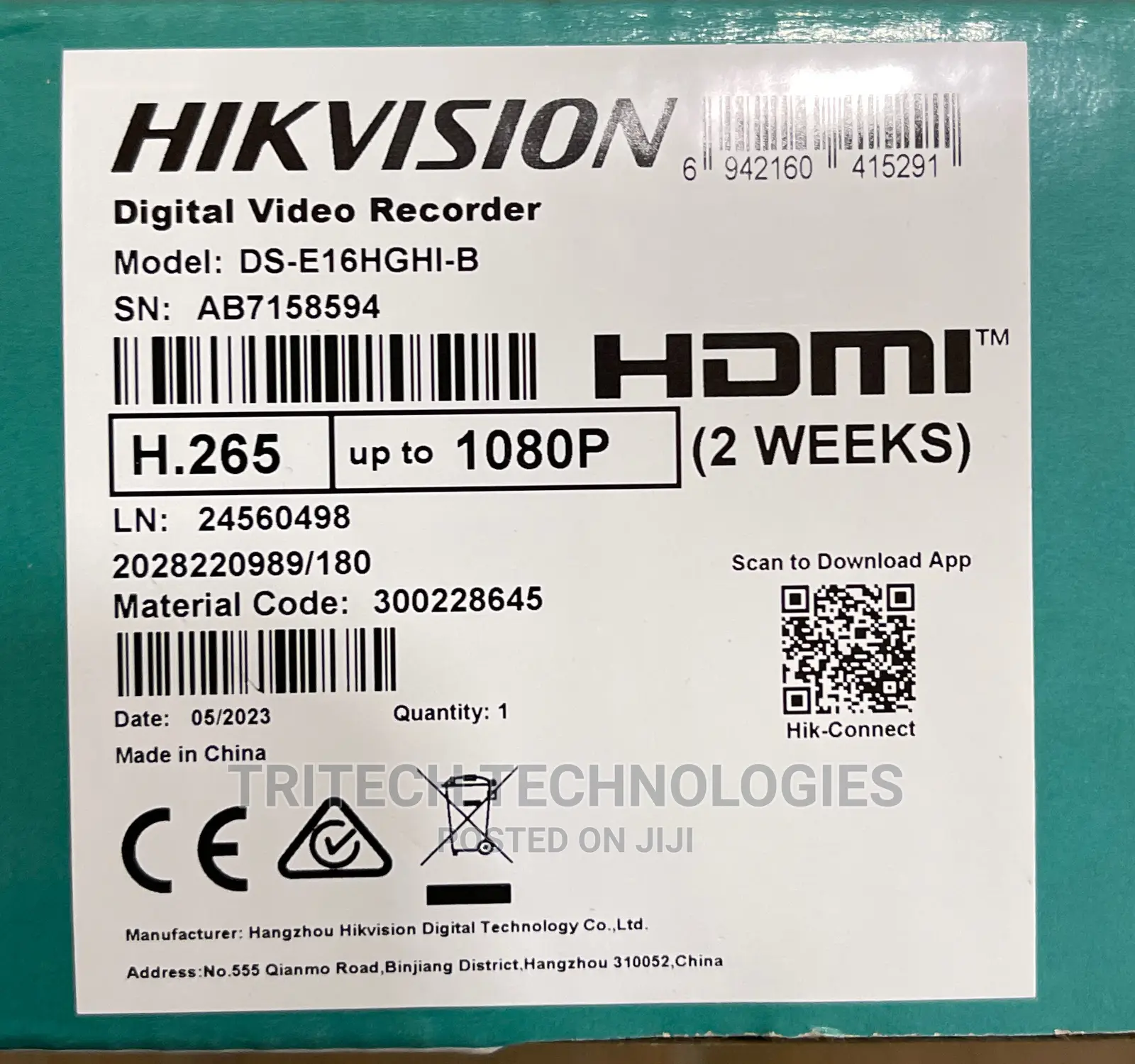 Hikvision Ds-e16hghi-b 16ch 1080P Edvr 1U H.265 With 1tb SSD