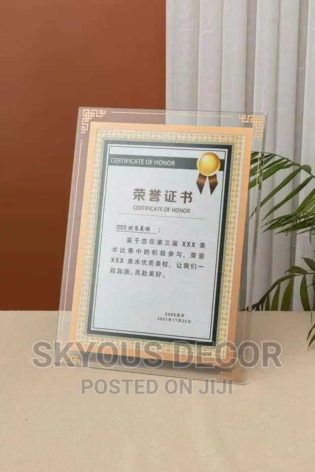 Crystal Glass Photo Frame for Citation Certificate