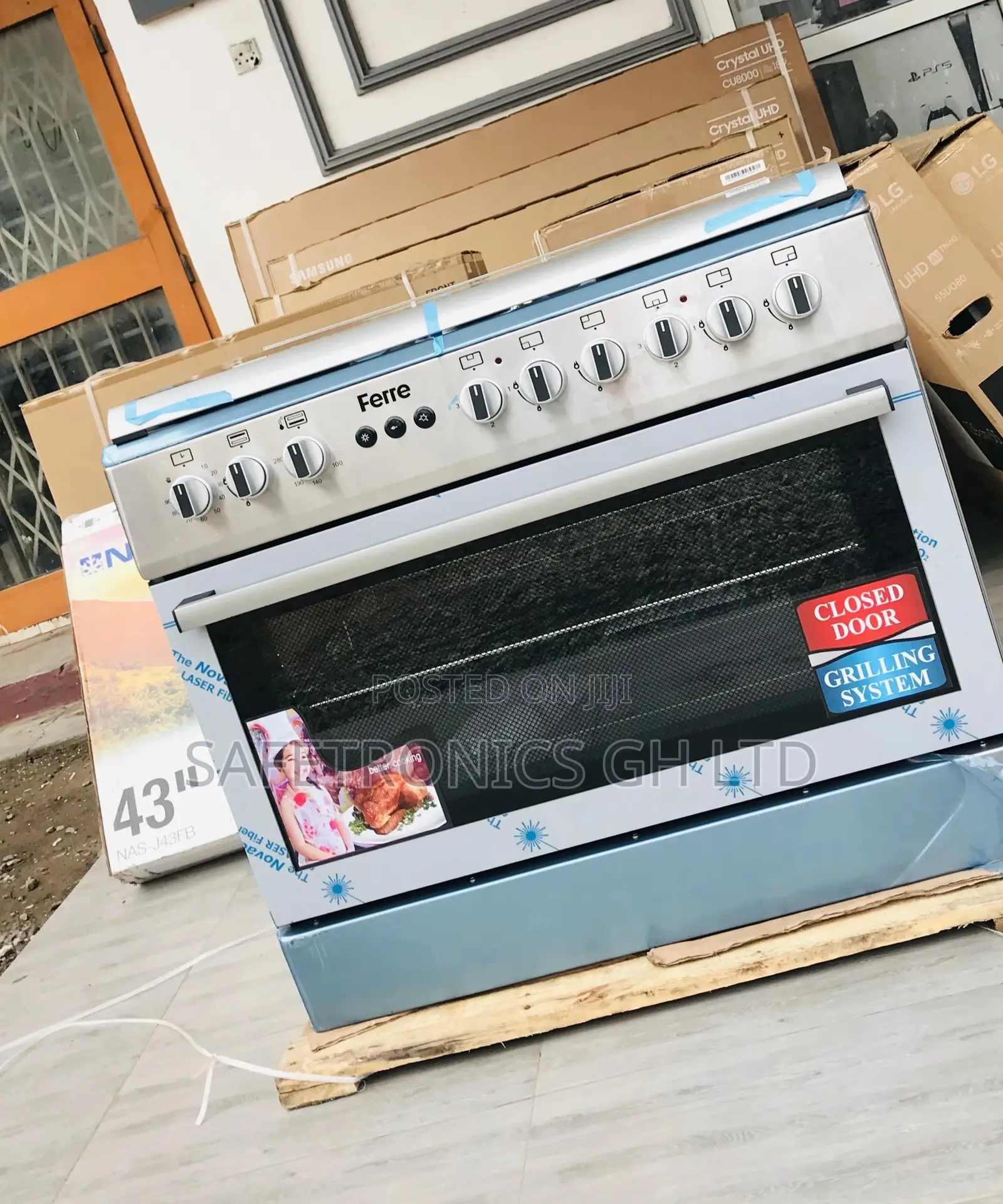 5 Oven With Grill Gas Cooker Burner 60x90 Ferre Sliver