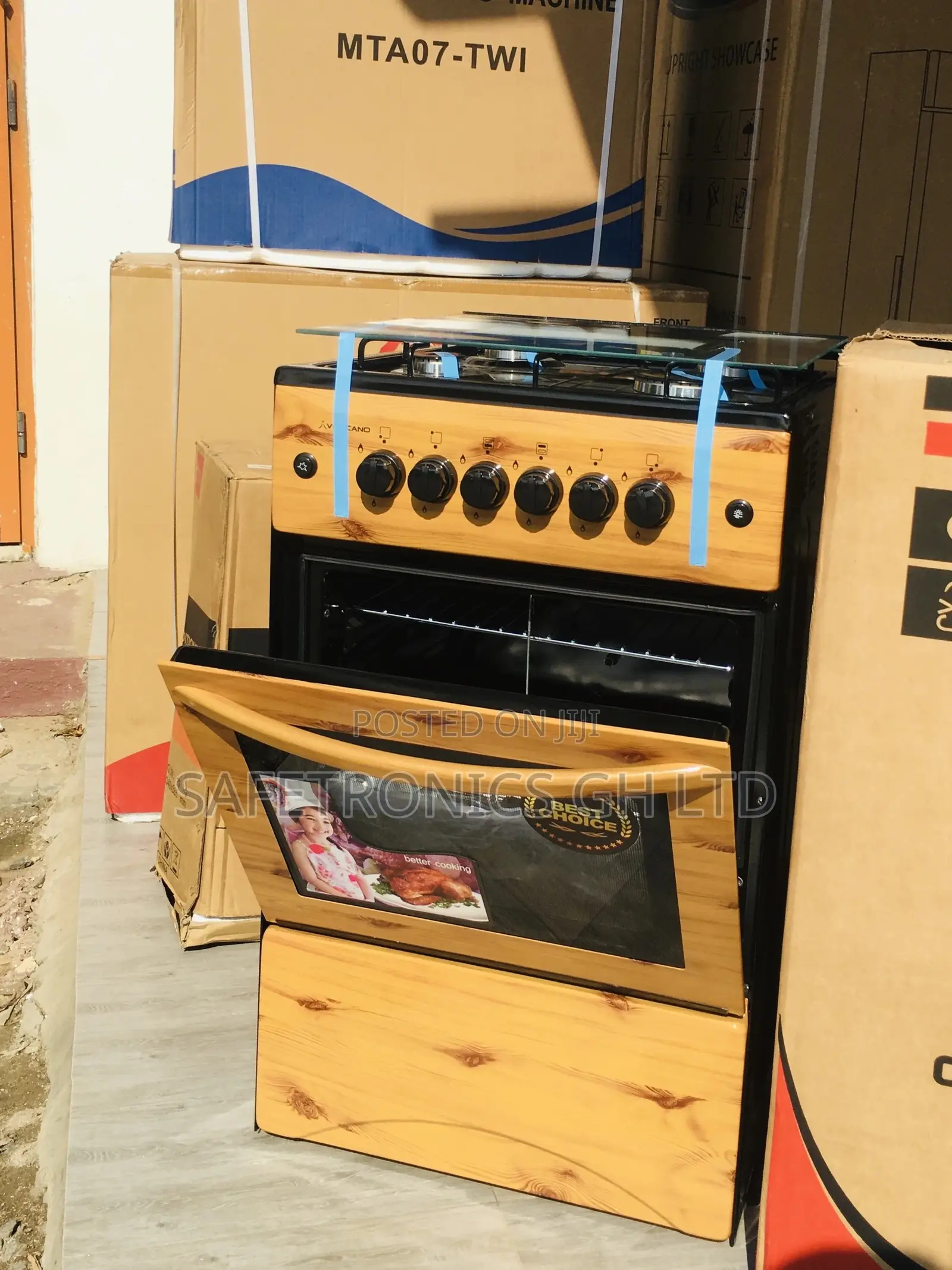 4 Gas Oven With Grill Volcano Light Wooden 50x50 Glass Lid