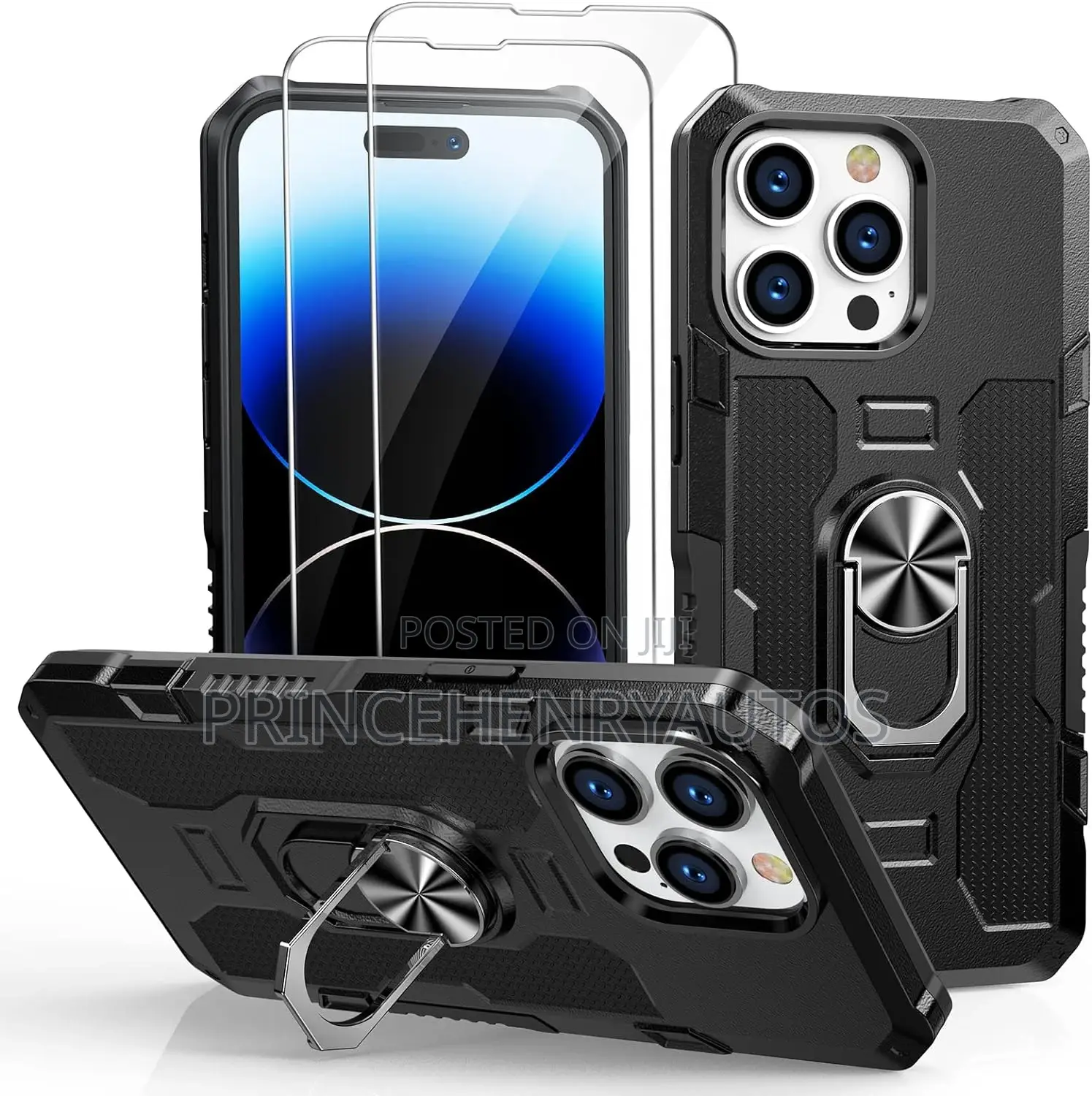 AINOYA Kickstand Ring Case+Tempered Glass for iPhone 14 Pro
