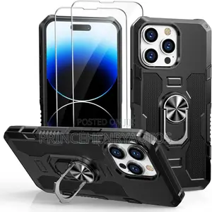 AINOYA Kickstand Ring Case+Tempered Glass for iPhone 14 Pro