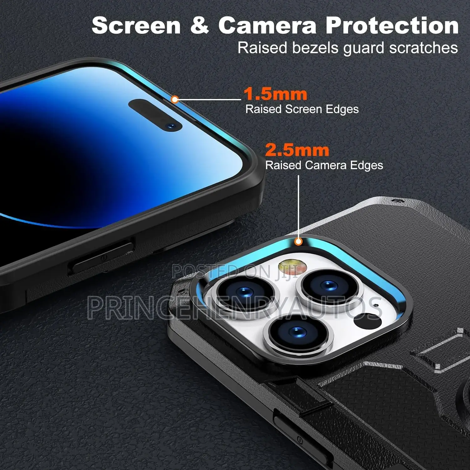 AINOYA Kickstand Ring Case+Tempered Glass for iPhone 14 Pro