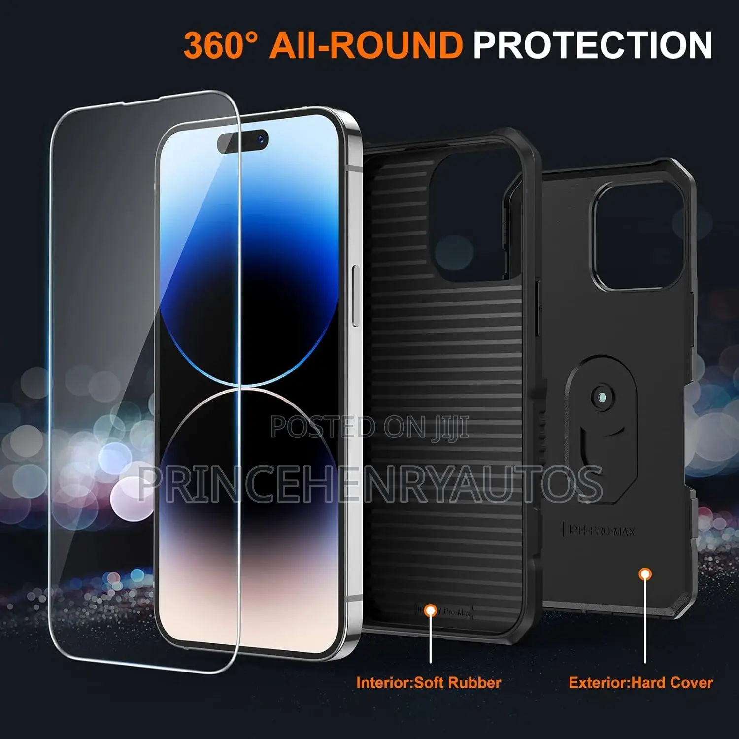 AINOYA Kickstand Ring Case+Tempered Glass for iPhone 14 Pro