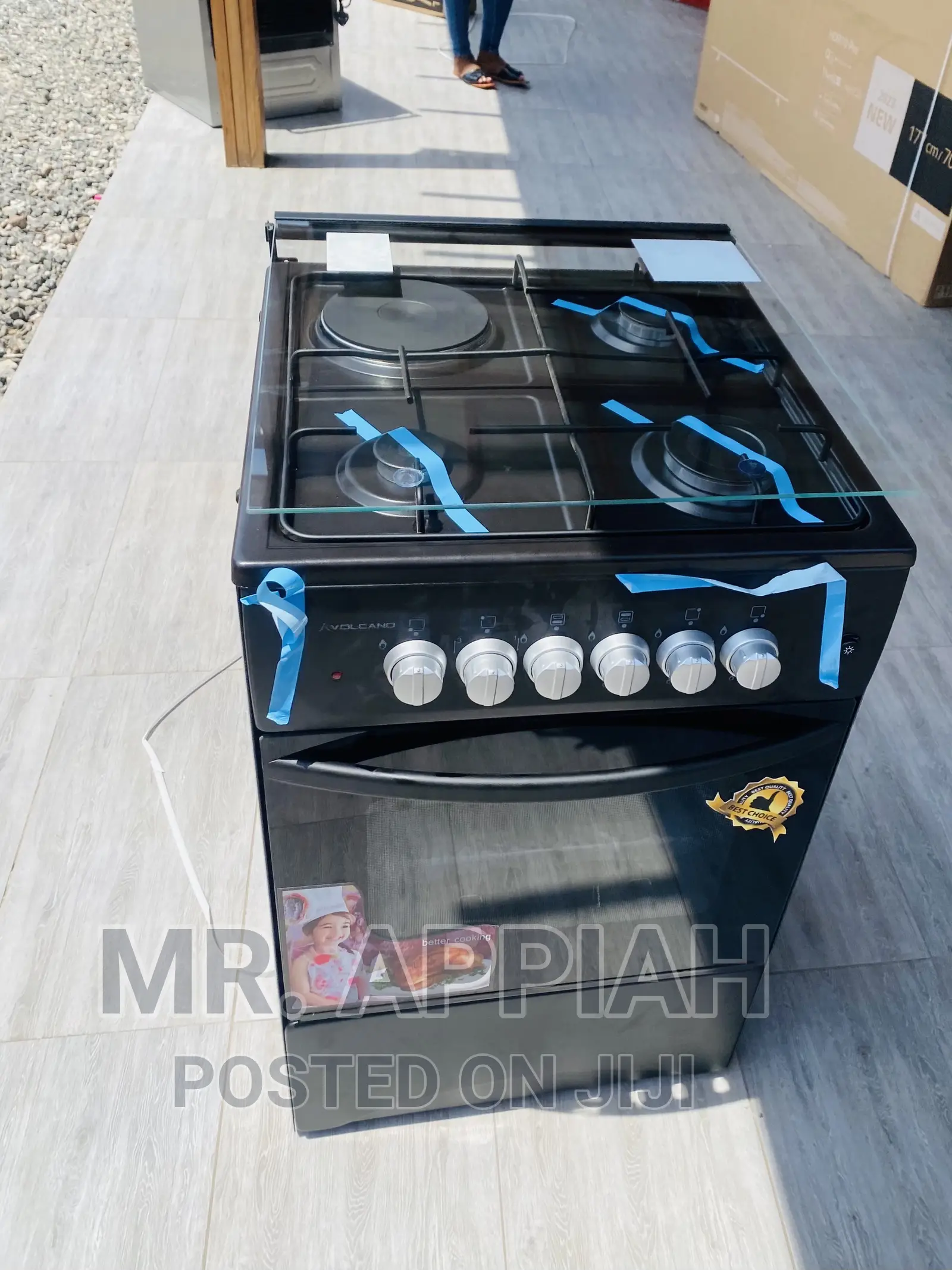 Affordable Volcano 3 Gas Burner + 1 Electric Cooker(Black).