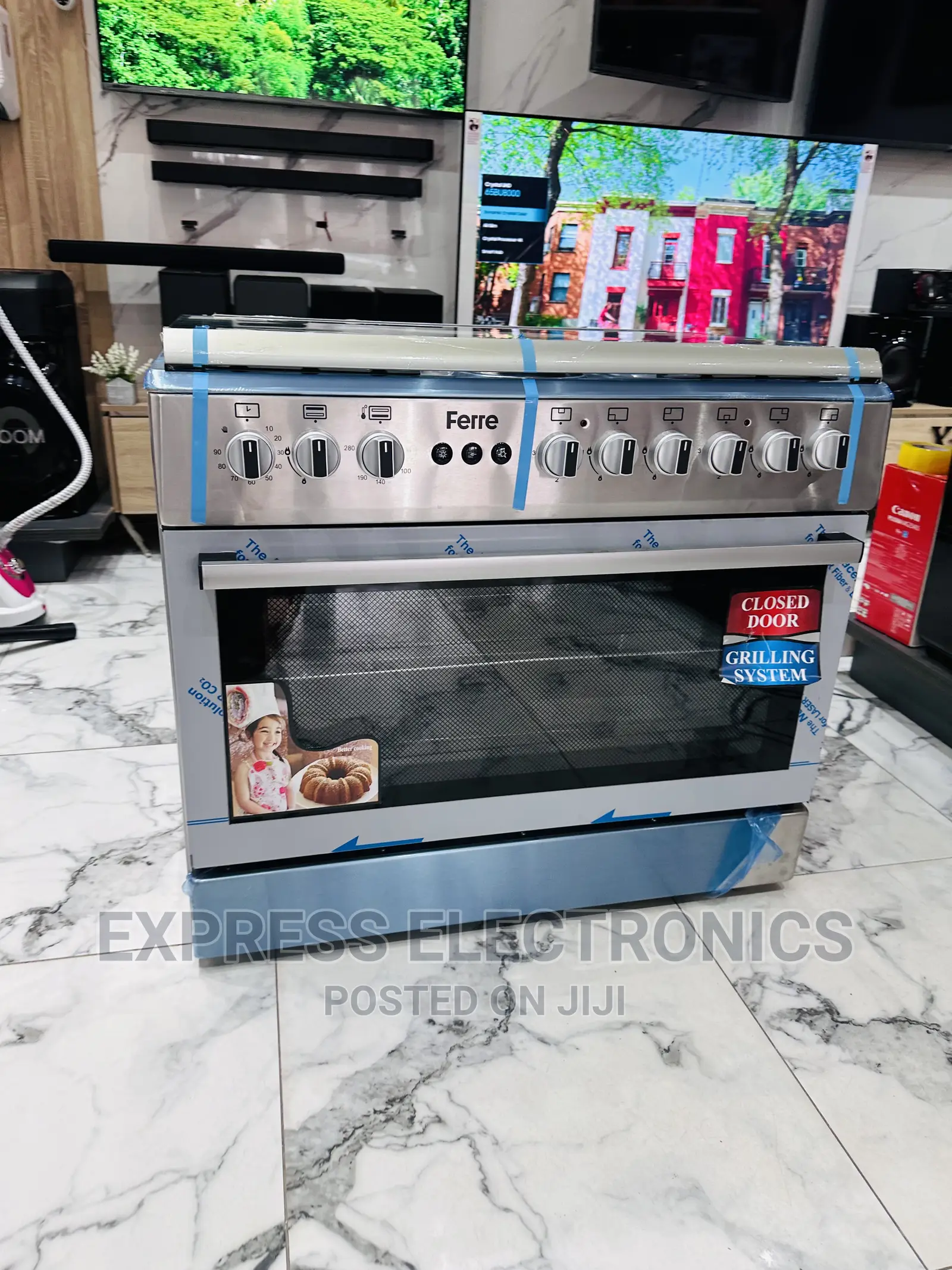 4+3 Gas Cooker 6burner Rotisserie Chicken Stove Oven