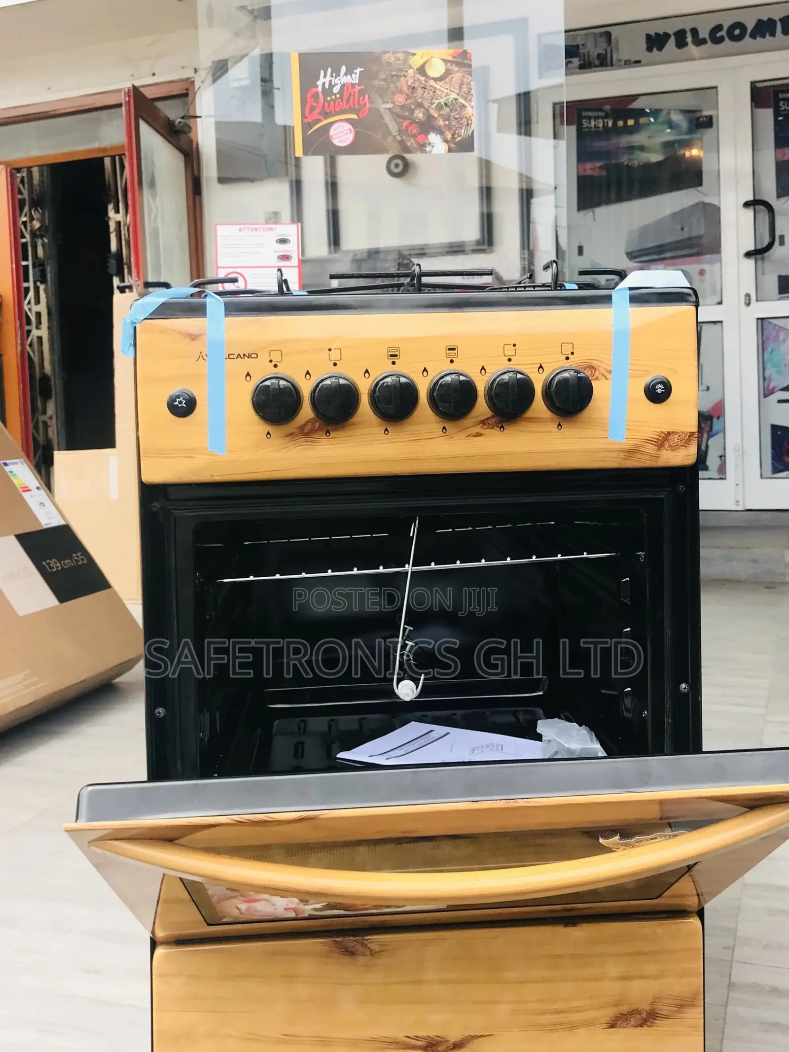 Great Gas Cooker 4 Burner Oven With Grill Light Wooden