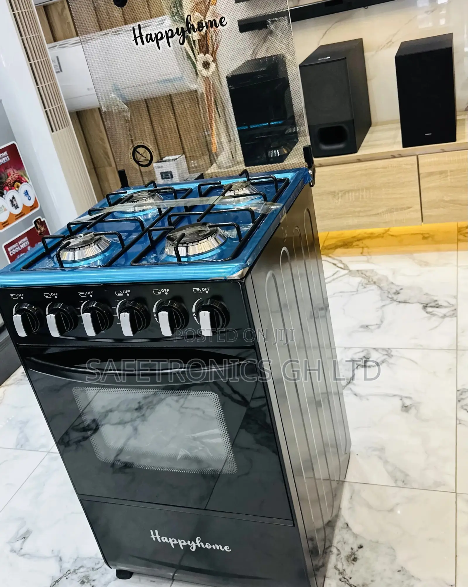 Black Happy Home 4 Gas Burner Oven With Grill 50x50