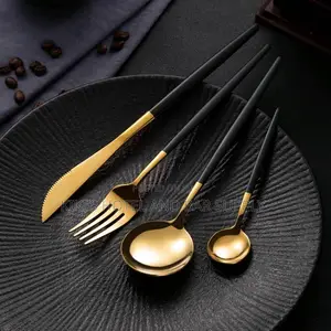 24pcs Black/Gold Cutlery Set