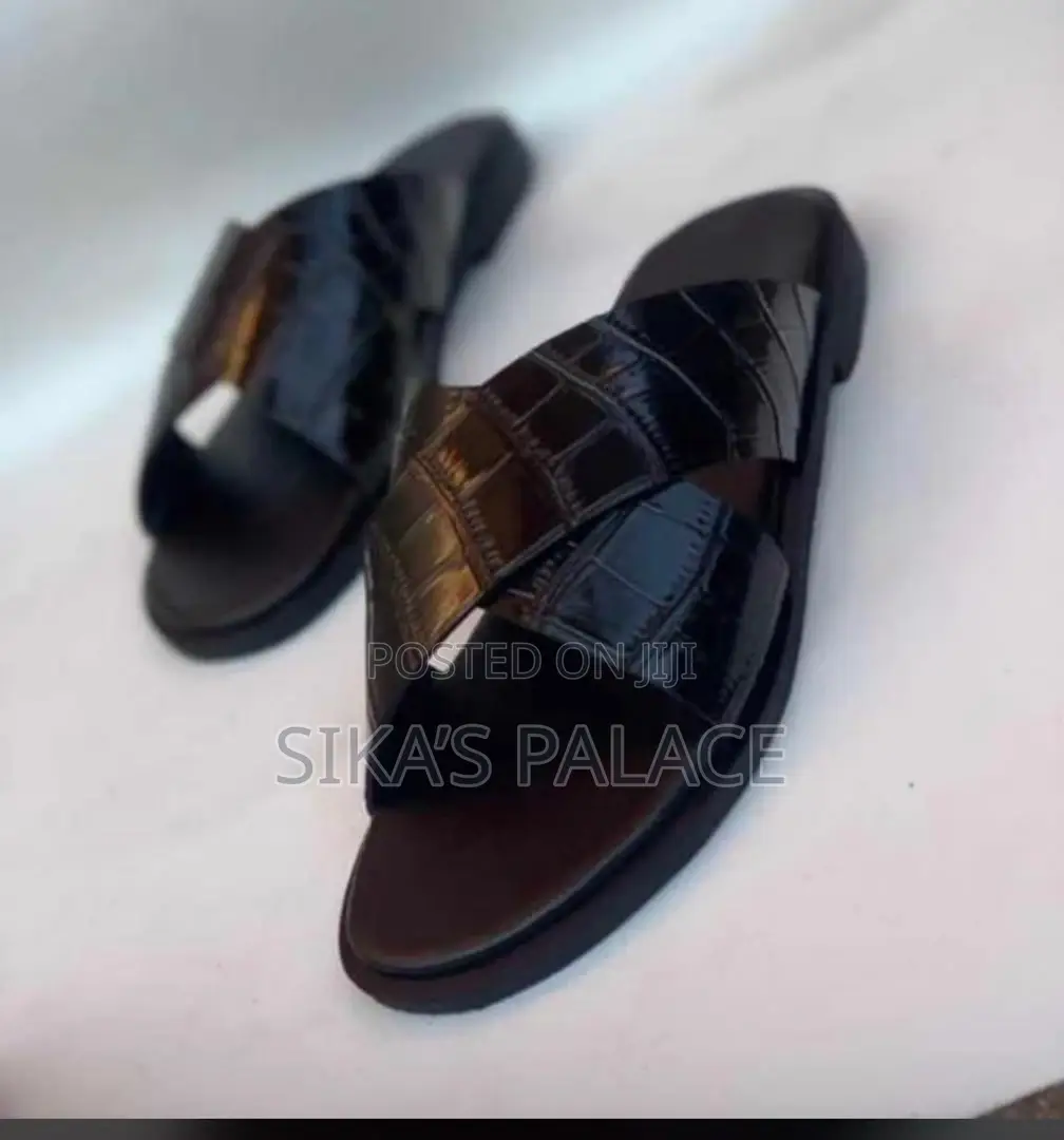 Black Crocodile Slippers