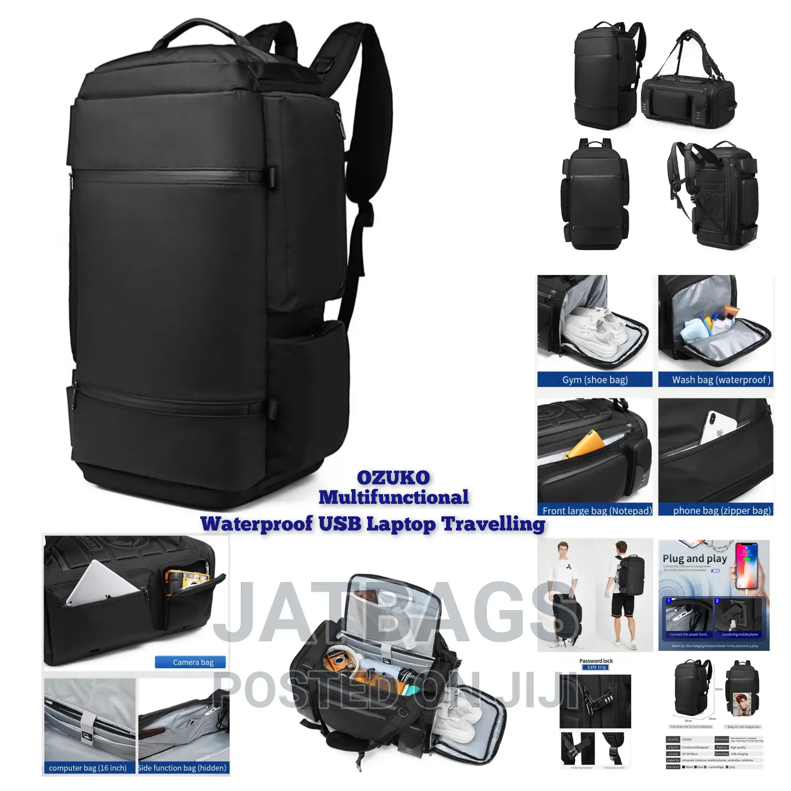 Ozuko Travelling Waterproof Laptop Backpack (Free Delivery)