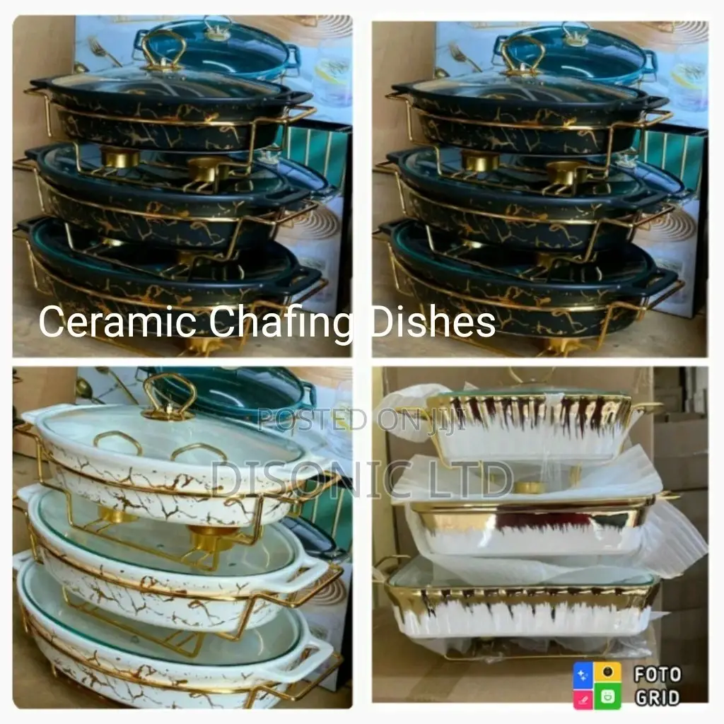 3 Set Ceramic Chafing Dishes With Stands