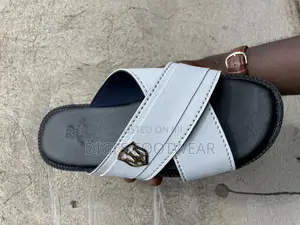White Crossed Slippers With Crown