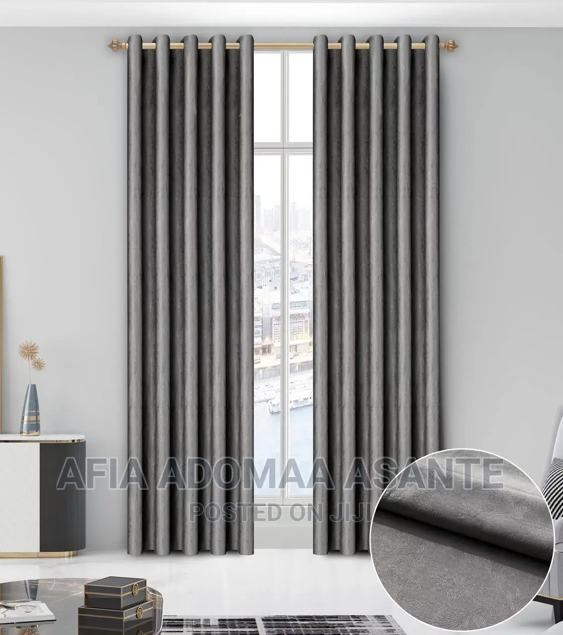 2 Pieces Plain Colour Curtains