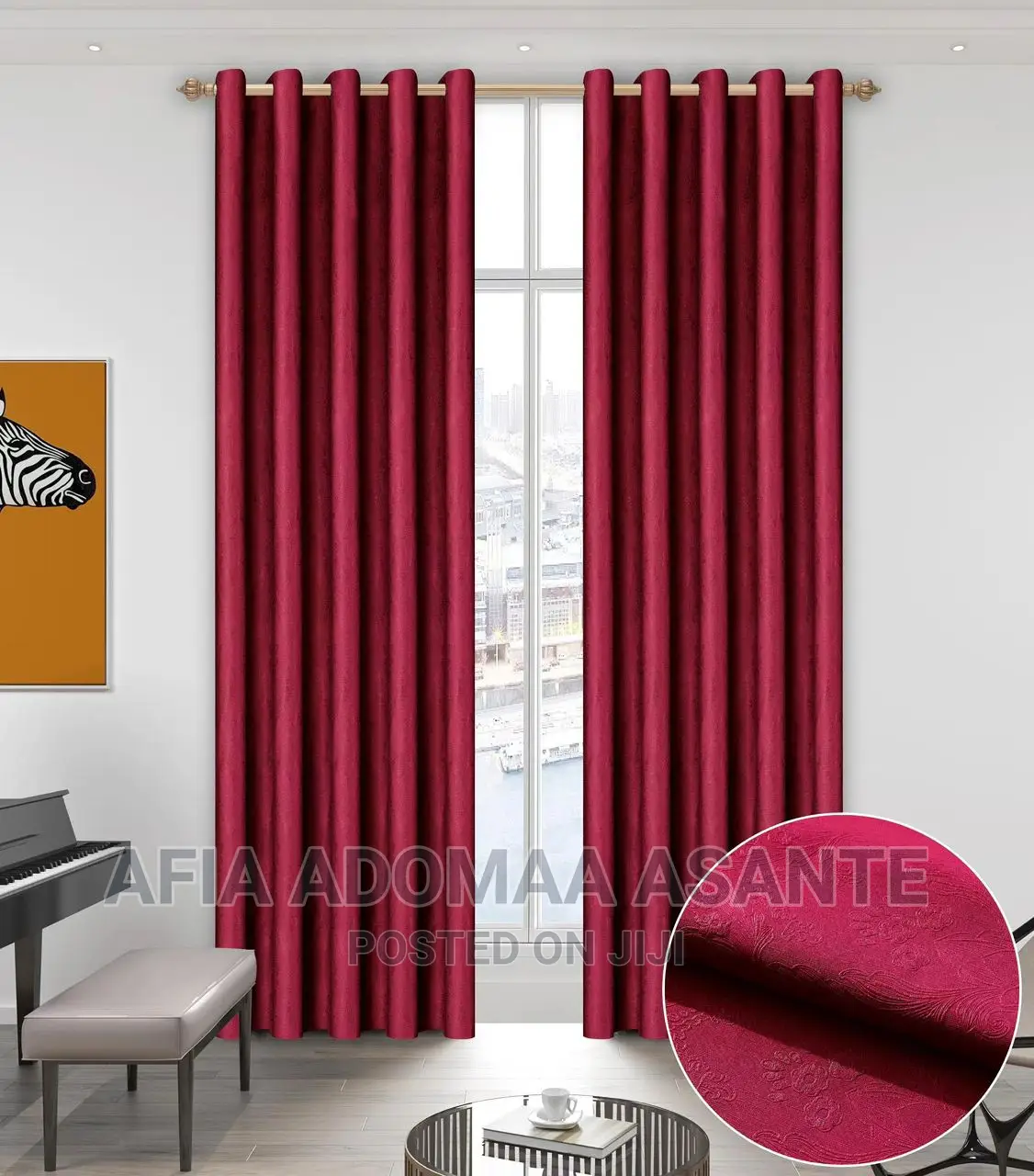 2 Pieces Plain Colour Curtains