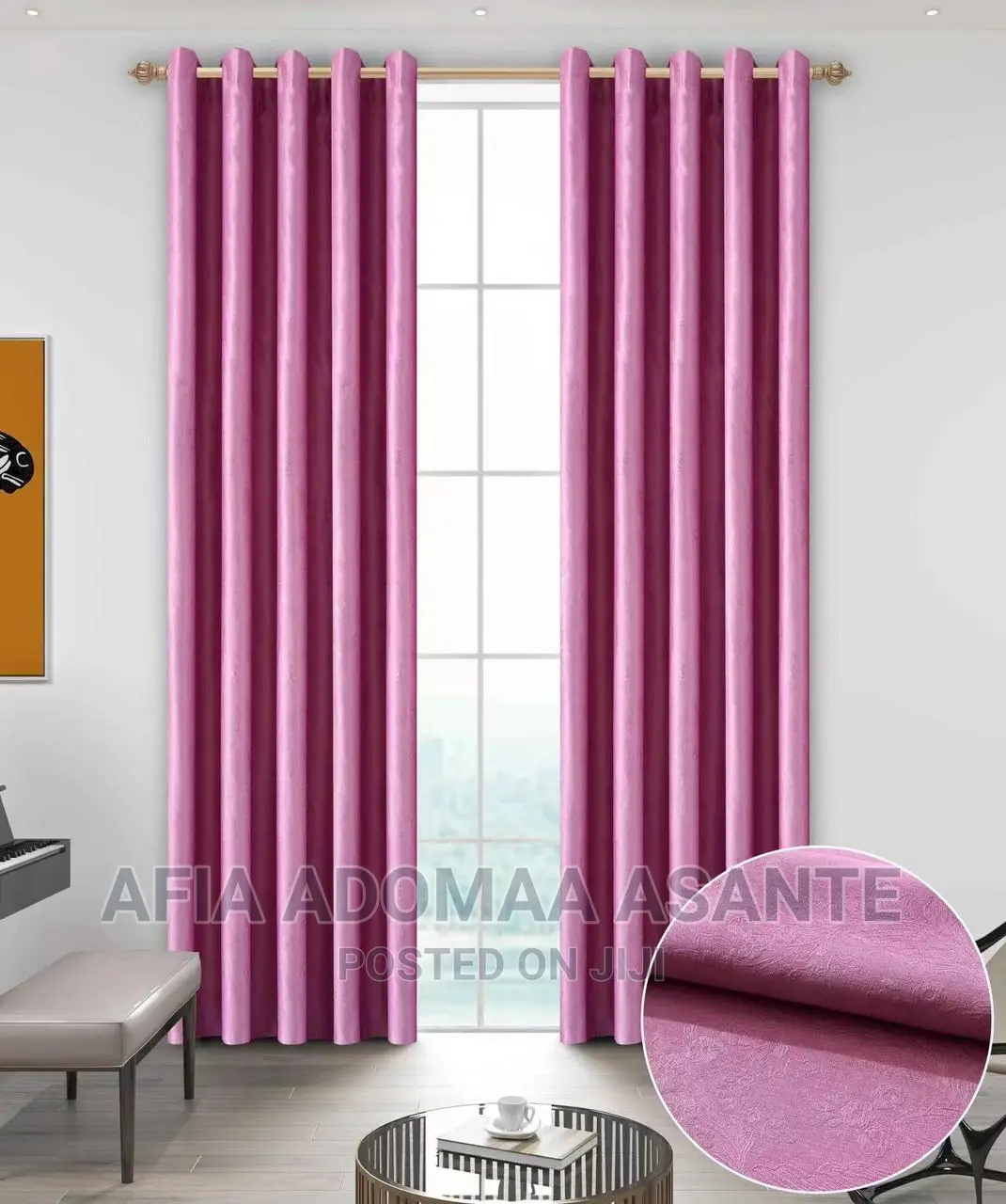 2 Pieces Plain Colour Curtains
