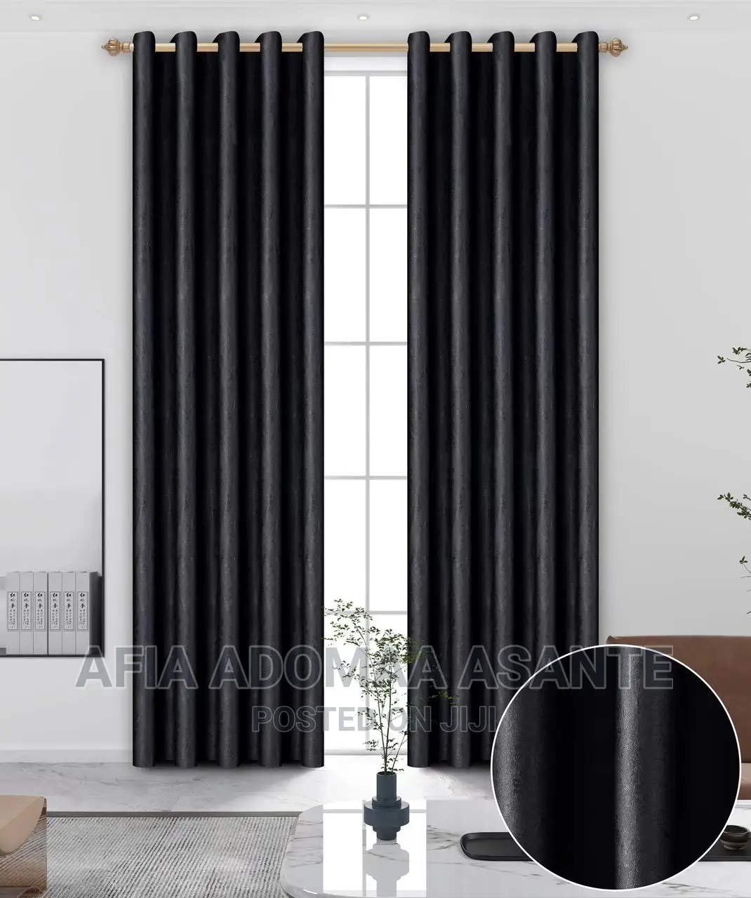 2 Pieces Plain Colour Curtains