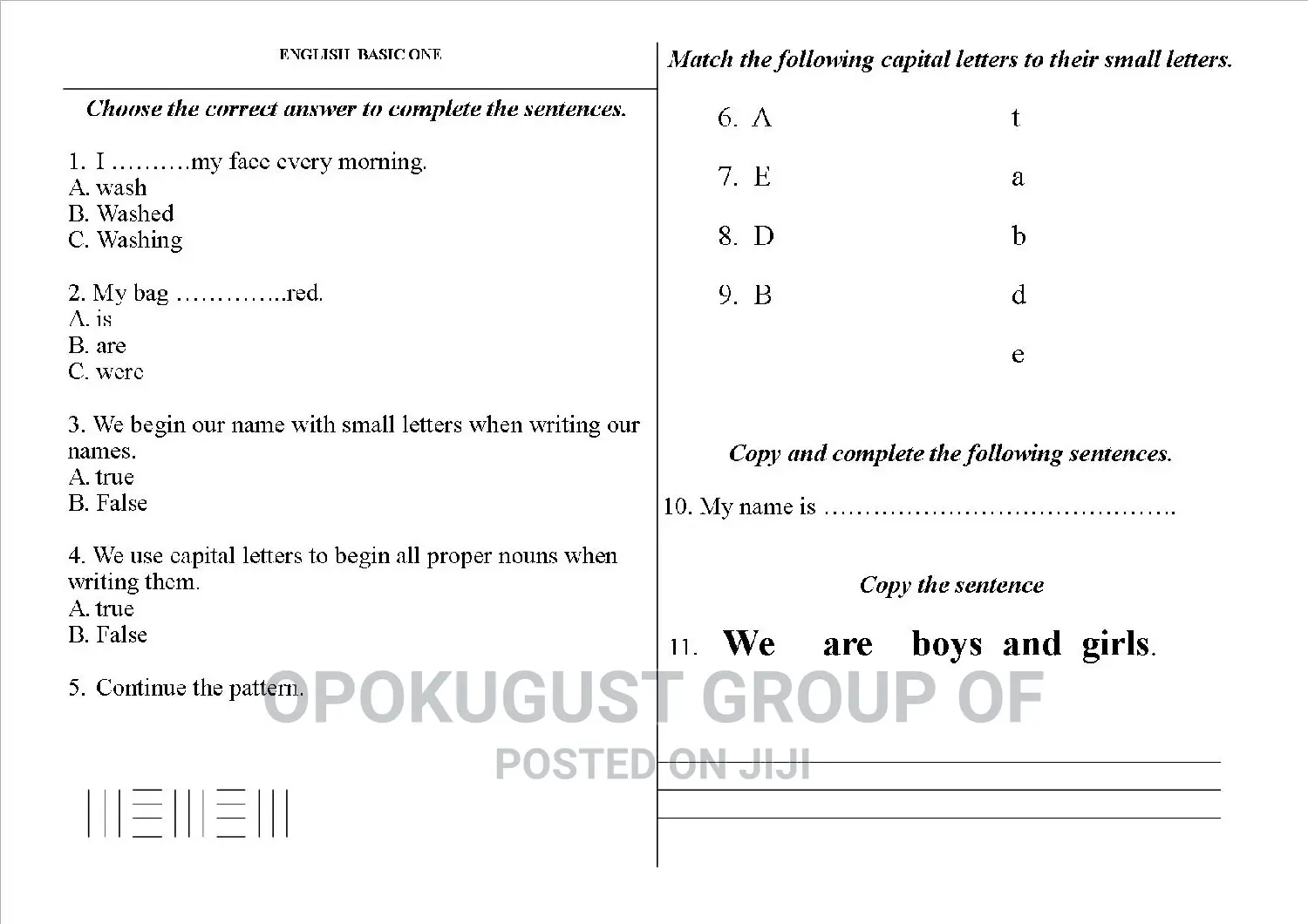 Examination Questions for Basic Schools