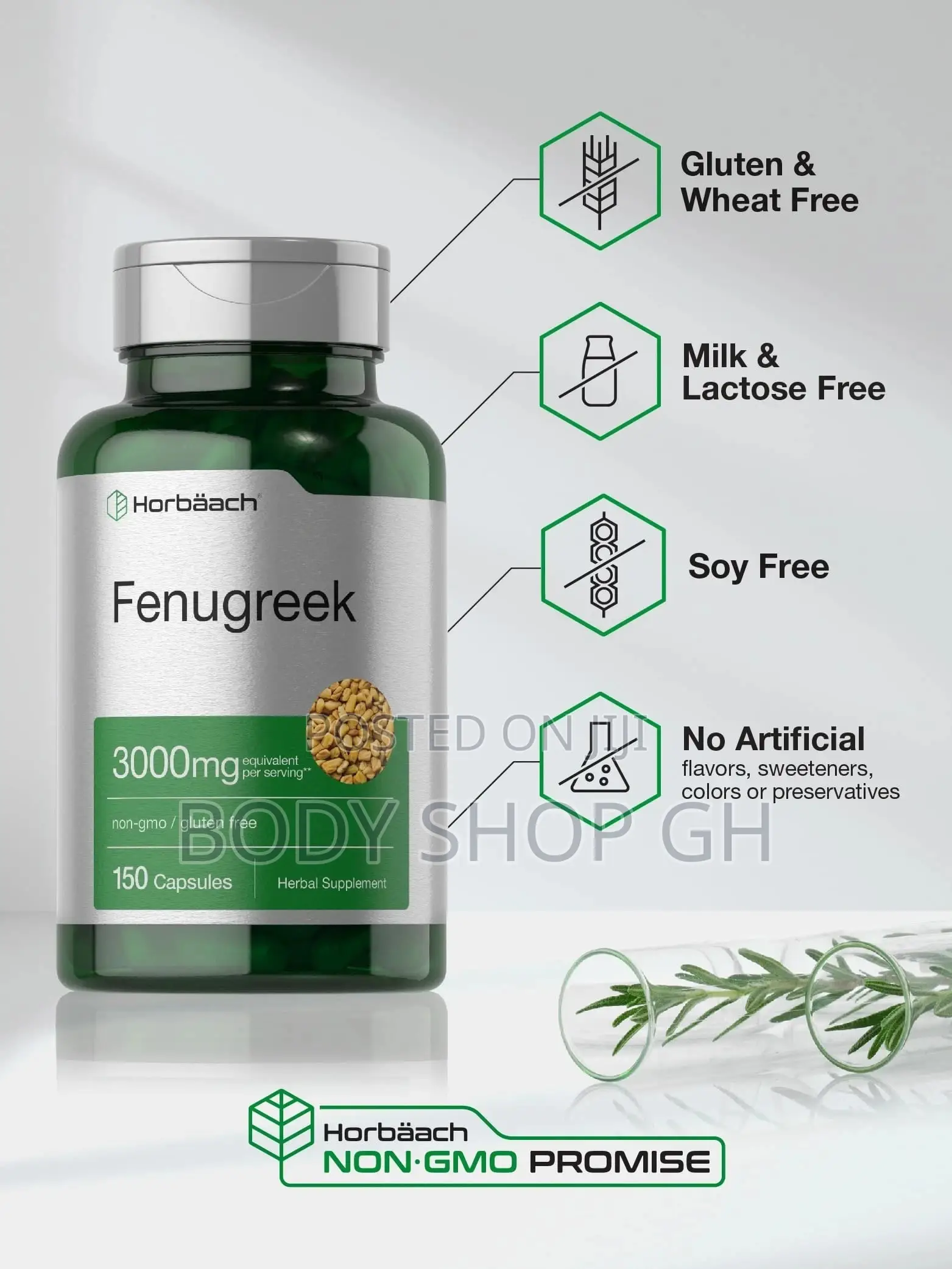 Horbäach Fenugreek Capsules 3000 Mg | 150 Count