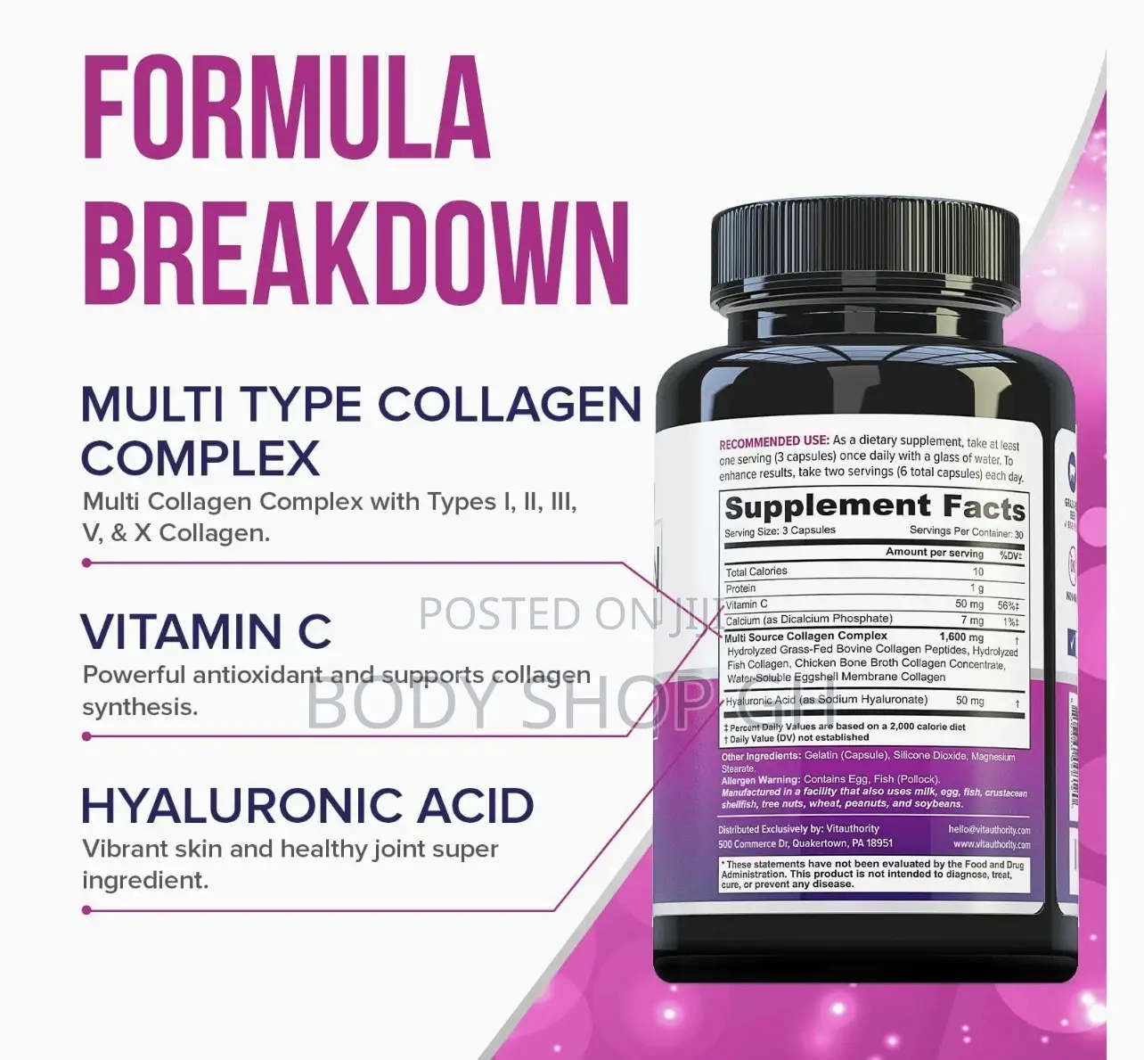 Hydrolyzed Collagen (Type I, Ii, Iii, V, X)+ Vitamin C + H A