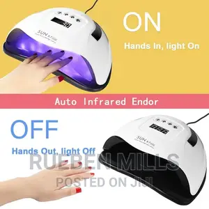 Hands In Lights On Automatic Sensor Nails Dryer