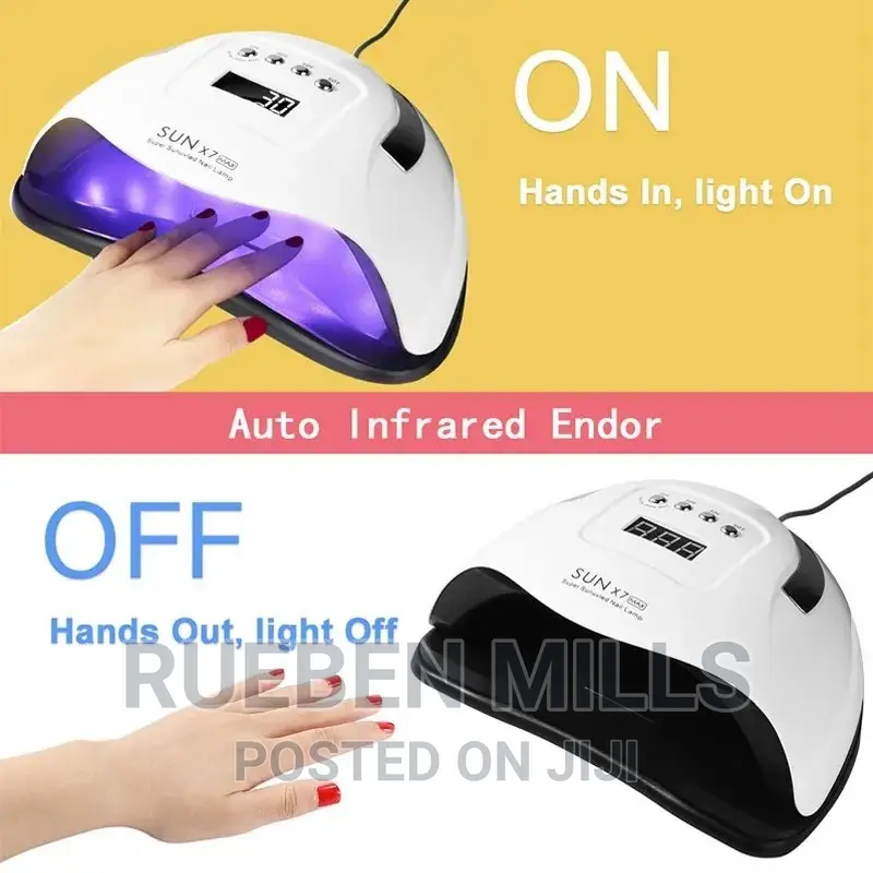 Hands In Lights On Automatic Sensor Nails Dryer