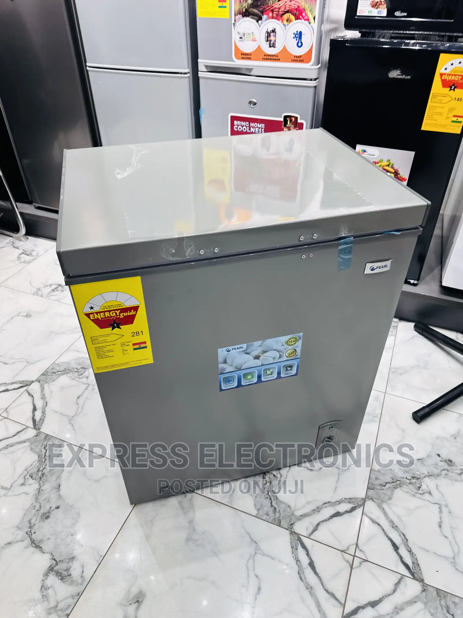 Elegant Design Grey Chest Freezer 100L Pearl