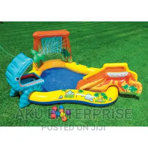 Inflatable Dinosaur Play Center, Round Kids Pool With Slides