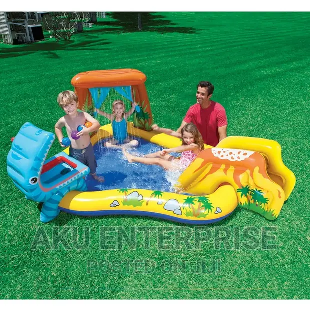 Inflatable Dinosaur Play Center, Round Kids Pool With Slides in
