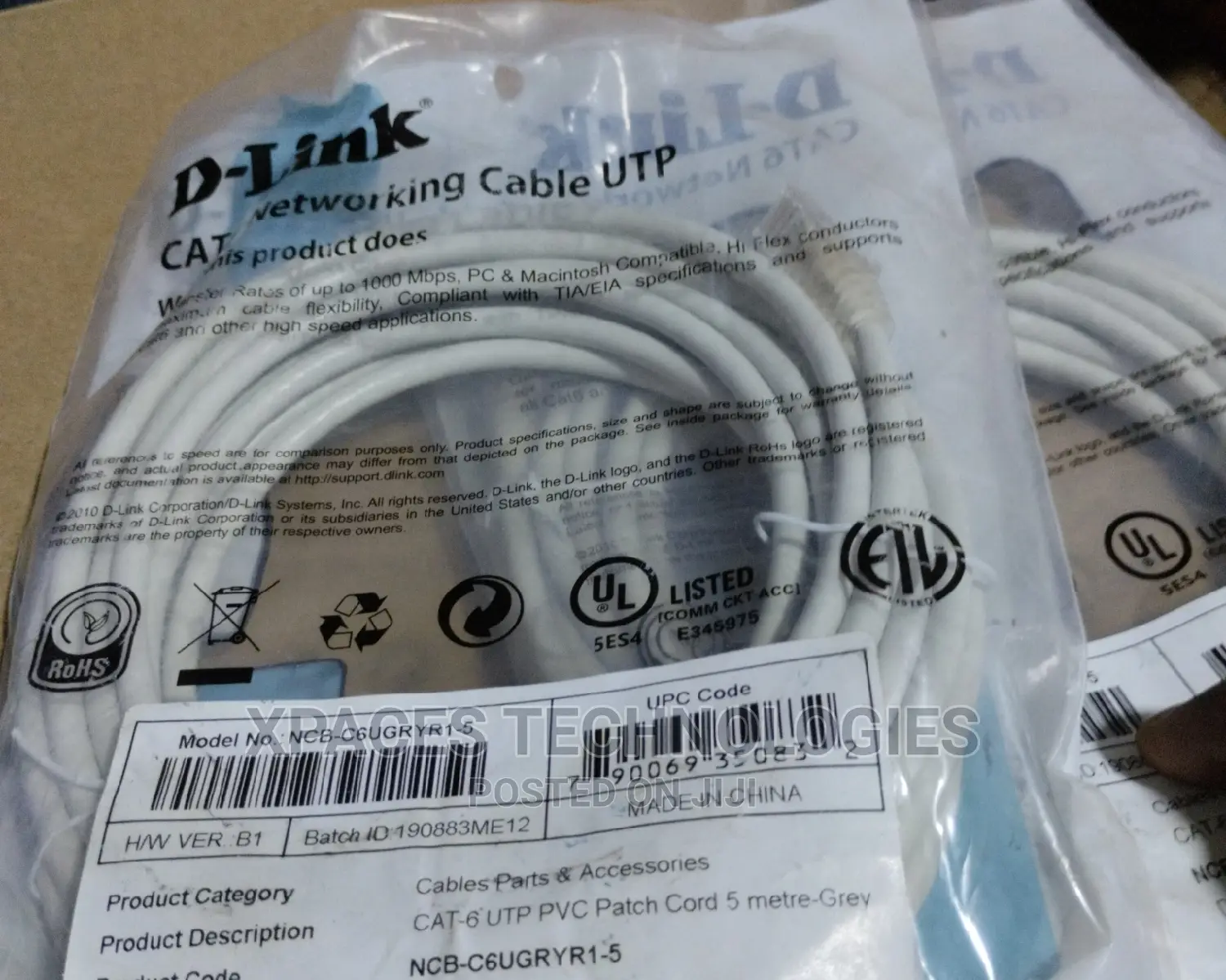 Dlink Cat6 Utp PVC Patch Cord 5meters Grey