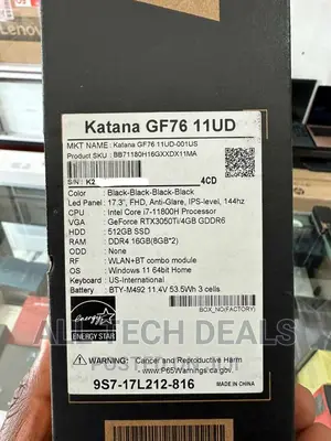 New Laptop MSI Katana GF76 16GB Intel Core i7 SSD 512GB