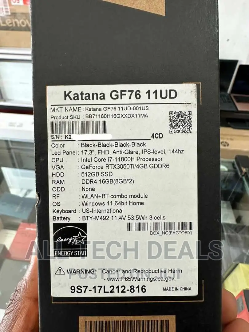 New Laptop MSI Katana GF76 16GB Intel Core i7 SSD 512GB