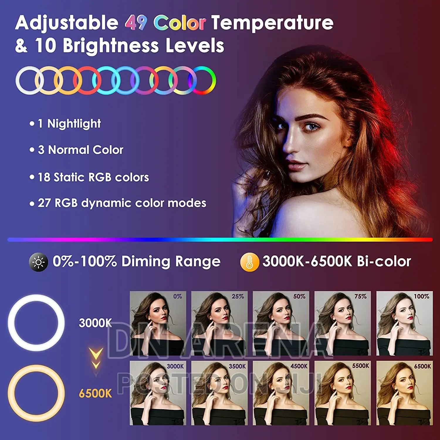 18" RGB Ring Light With Tripod Phone Holder Remote Control