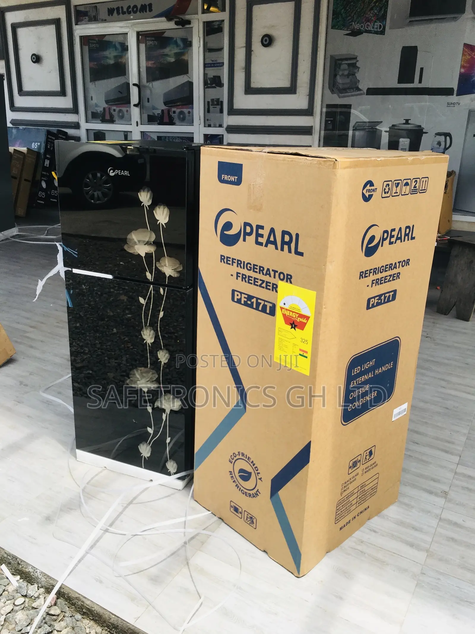 Pearl Doubledoor Black Glass Topfreezer Pf-17t Fridge 