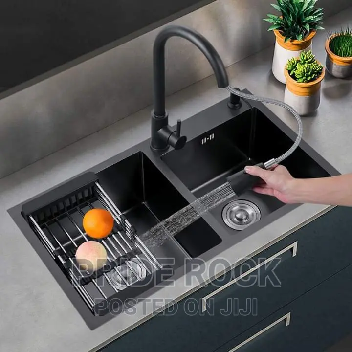 Black, Gold, Chrome Double Kitchen Cabinet Sink